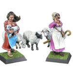 Figurines miniatures de bergères et leurs moutons