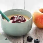 Aliments bio pour bébés, Bol de semoule avec pomme à côté