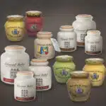Plusieurs pots de moutarde en terre