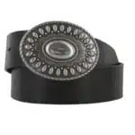 Ceinture noir avec boucle travaillée, pour femme