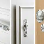 Poignées de porte en porcelaine, motif toile de jouy