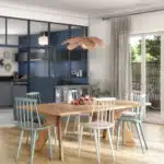 Cuisine avec verrière, bleu nuit