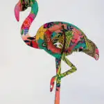 Décoration en Flamant rose en bois sur pied