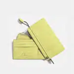 Maroquinerie Française - pochette et porte cartes en cuir jaune