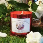 Bougies dans un pot dans l'herbe