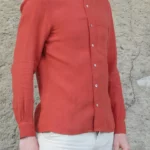 Chemise manche longue pour homme en lin rouge