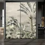 portes coulissantes d'intérieur avec décoration palmier