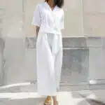 ensemble pantalon, chemise en lin blanc -cousu-français
