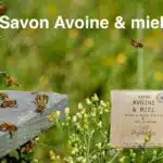 un savon emballé devant une ruche et de la végétation