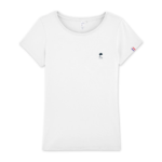 Tee-shirt blanc avec logo au fil des pins au coeur.