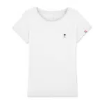 Tee-shirt blanc avec logo au fil des pins au coeur.